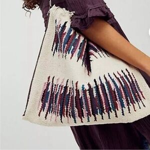 Free People Cream and Blue Geometric Shoulder Bag